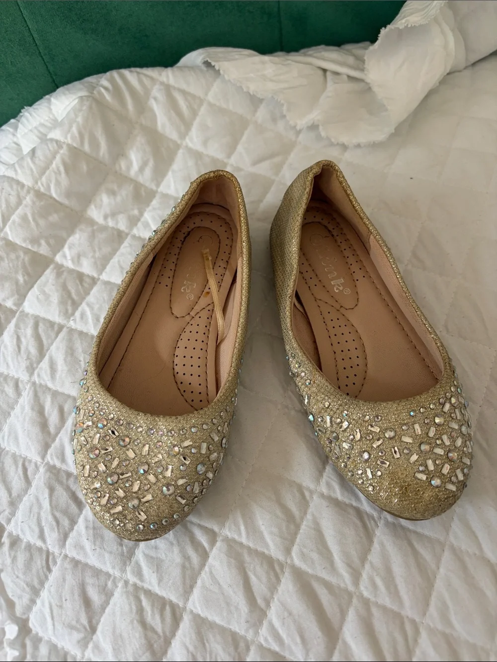 Link Gold Glitter Embellished Girls' Ballet Flats